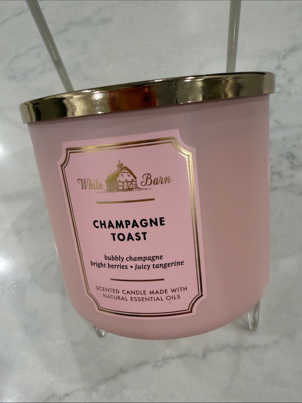 White Barn Pink Champagne Toast Decorative Candle with Gold Lid - Picture 4 of 4